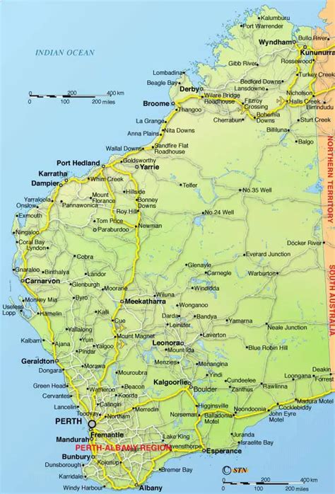 cities in western australia|Large detailed map of Western Australia with cities and towns.